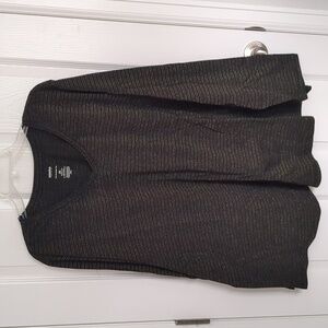 Sonoma Black & Gold Striped V Neck Long Sleeve Everyday Tee 3X